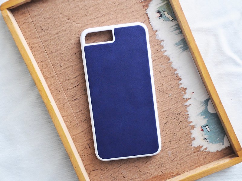 革携帯電話ケース DIY 素材バッグ iPhone15 Plus Xs Max Pro XR 植物タンニンなめし革名入れ - スマホケース - 革 ブルー