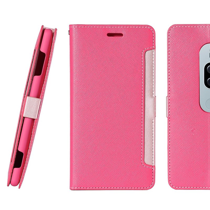 CASE SHOP XZ2 Premium 前收納式磁扣側掀皮套-桃(4716779660111) - 手機殼/手機套 - 人造皮革 粉紅色