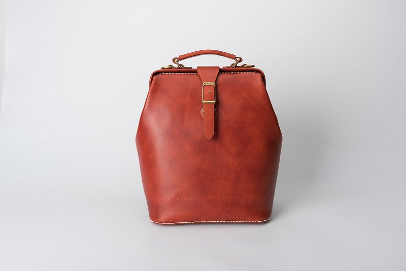 [Tangent School] Handmade Backpack, Doctor Bag, Gold Bag, Genuine Leather Backpack - Backpacks - Genuine Leather Brown