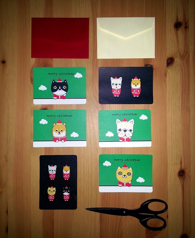 ▲猫と犬のクリスマスカード（6） - カード・はがき - 紙 レッド