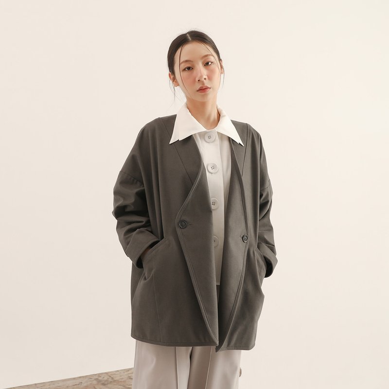 【經典原創】Weixin_維新褶片外套_CLO515_灰 - 女大衣/外套 - 聚酯纖維 灰色