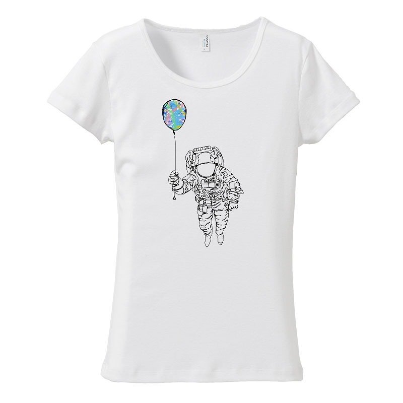 [Women's T-shirt] Space balloon - Women's T-Shirts - Cotton & Hemp White