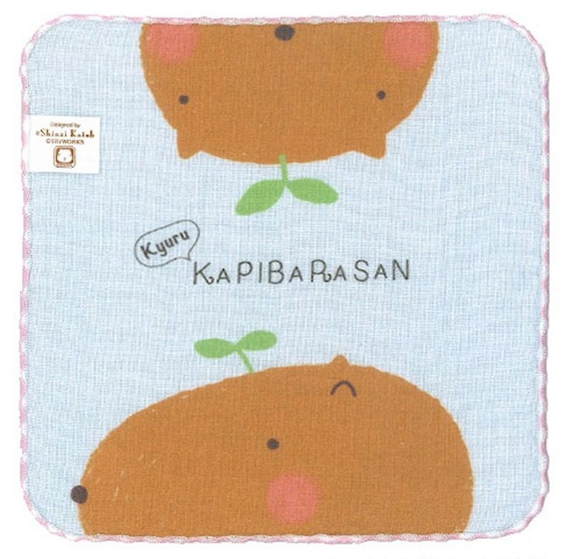 【Kato Ryoji】 KAPIBARASAN Dolphin Jun hide and seek pattern square / handkerchief / towel (Made in Japan) - ผ้าขนหนู - ผ้าฝ้าย/ผ้าลินิน สีน้ำเงิน