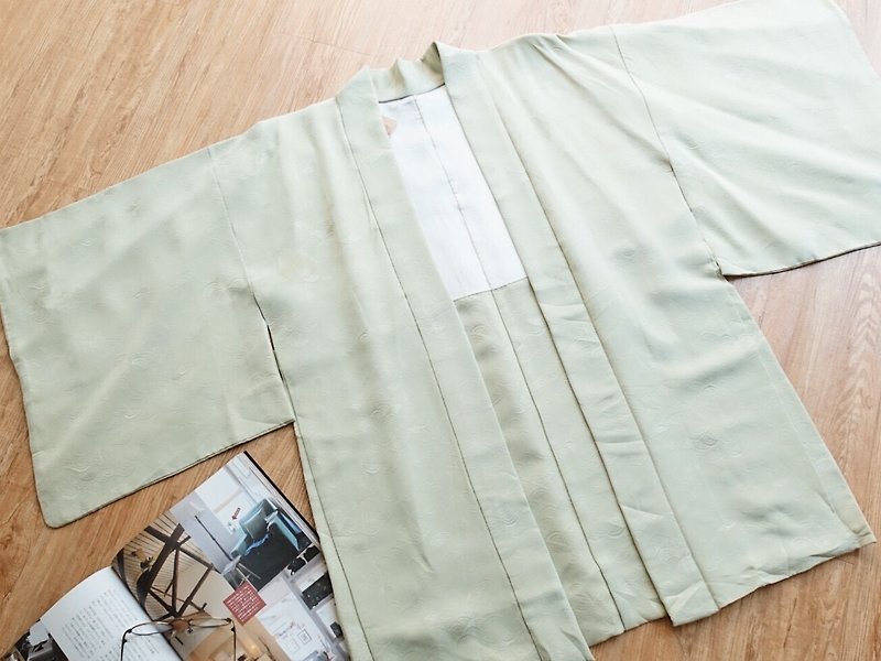 Vintage Kimono / Feathered no.25 - เสื้อแจ็คเก็ต - ผ้าไหม สีเขียว