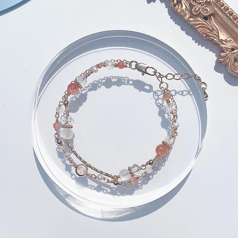 Gold Sunstone Stone Freshwater Pearl 14 Pack Gold Natural Crystal Double Layer Bracelet - Bracelets - Crystal Multicolor