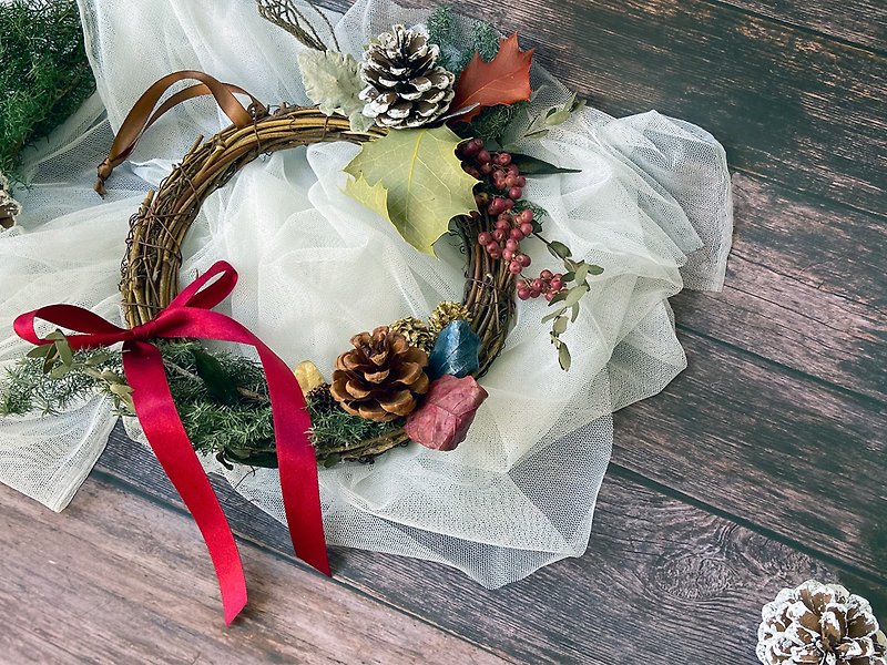 【聖誕限定】橡樹雪松松果聖誕花圈　永生花圈　交換禮物 - 擺飾/家飾品 - 植物．花 多色