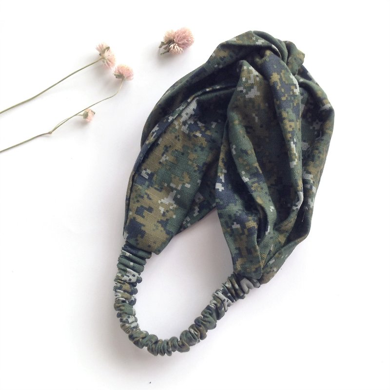 Spinach confluence - Qian Chen Shuanghuan manual elastic hair band - เครื่องประดับผม - ผ้าฝ้าย/ผ้าลินิน สีเขียว