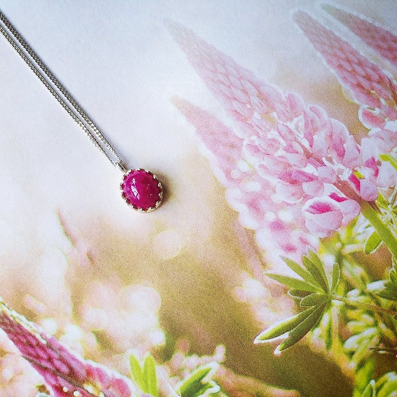 925 sterling silver fun pink [ruby necklace] - สร้อยคอ - เครื่องเพชรพลอย สีแดง