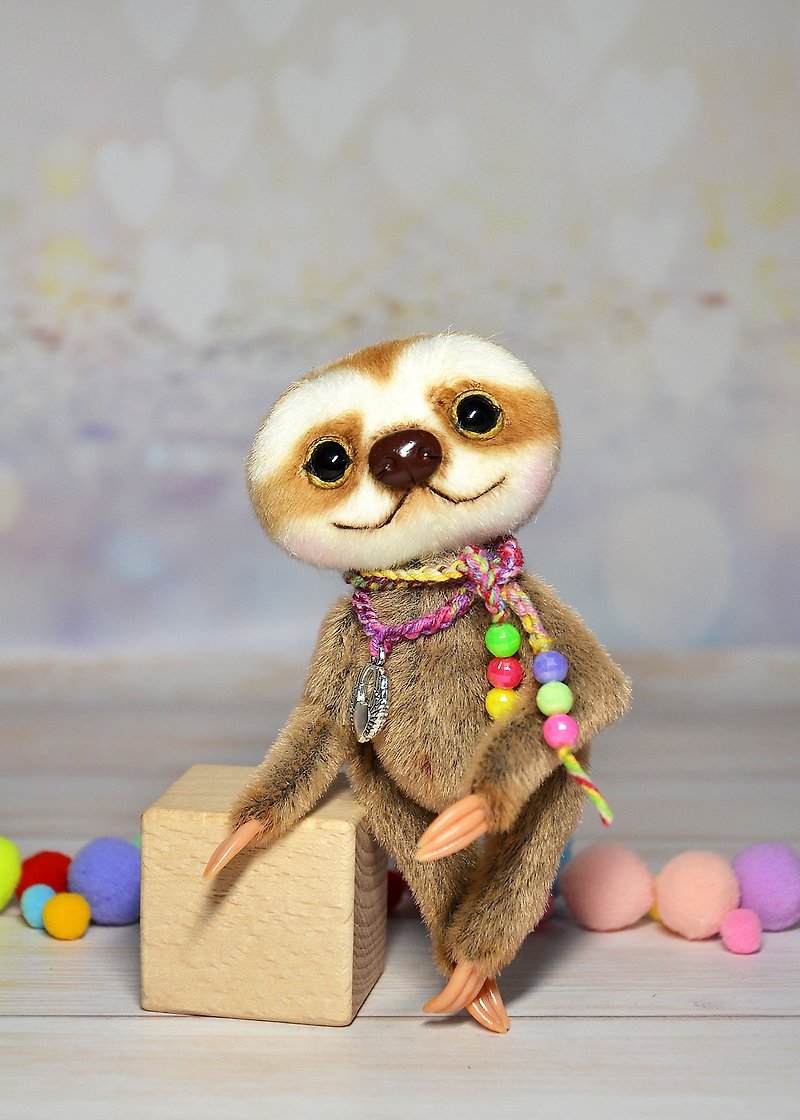 Miniature sloth toy stuffed sloth toy for reborn dolls - Stuffed Dolls & Figurines - Other Materials Brown