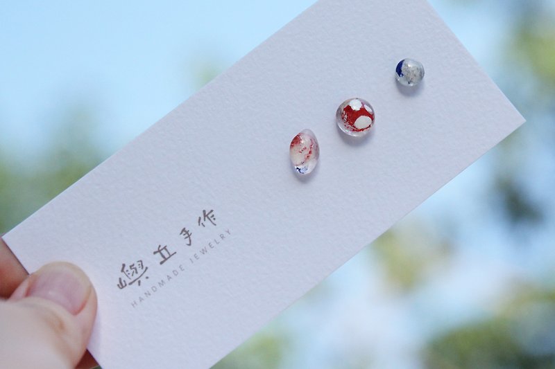 Kiln-fired glass ear needles/earrings 925 sterling silver needles A07 - Earrings & Clip-ons - Silver Red
