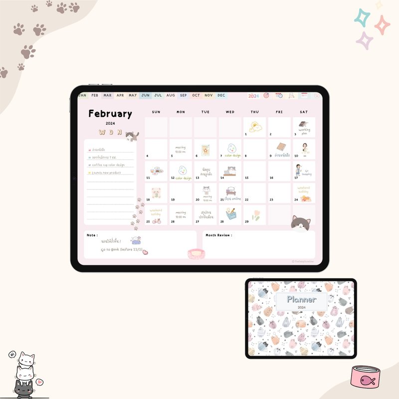 2024 Digital Planner | Goodnotes | Kawaii Planner | iPad Planner | Cute Kitty - 電子手帳及素材 - 其他材質 