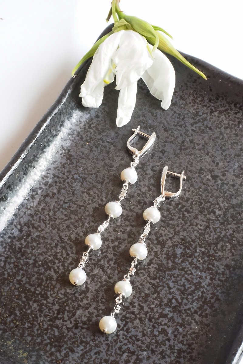 Long Dangle Pearl Earring - Earrings & Clip-ons - Pearl White
