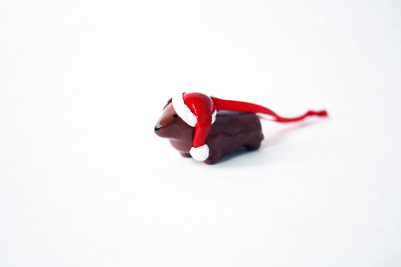 Dachshund Santa Claus Christmas Tree Ornament - 玩偶/公仔 - 黏土 咖啡色