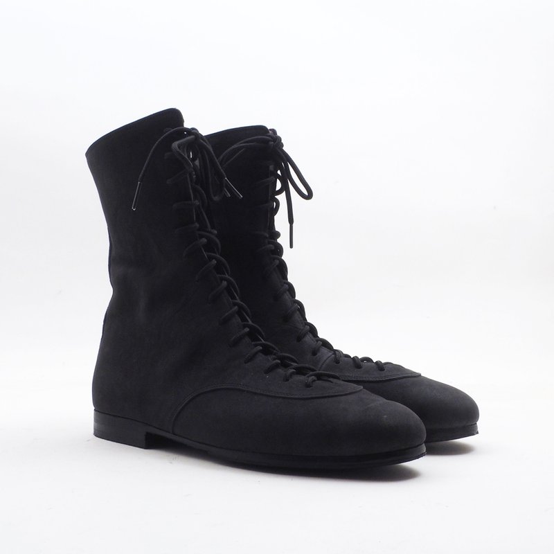 mens lace up long boots -black-/kangaroo leather etc./leather shoes/AJ2 - รองเท้าบูทยาวผู้หญิง - หนังแท้ สีดำ