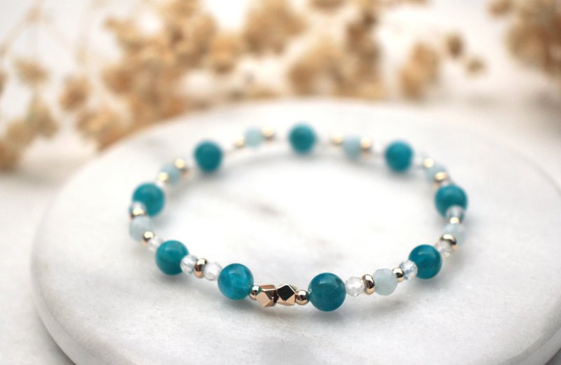 Blue Stone Bracelet | With Aquamarine | White Crystal | Little Blue - สร้อยข้อมือ - คริสตัล สีน้ำเงิน