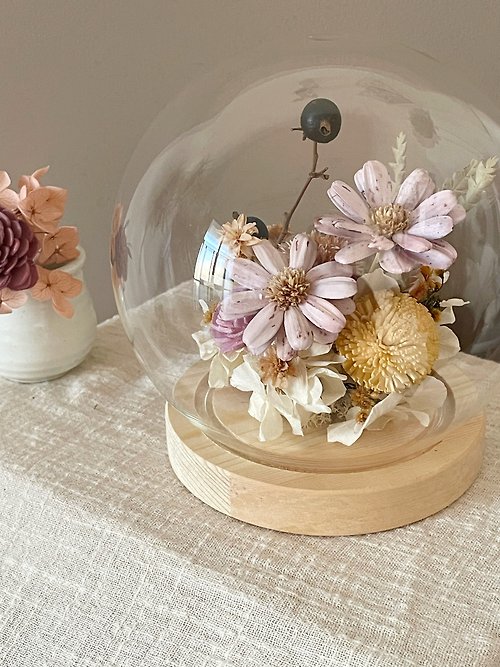 Room floral 房間花藝 水晶球 乾燥花 玻璃球 紫波斯菊 附禮盒