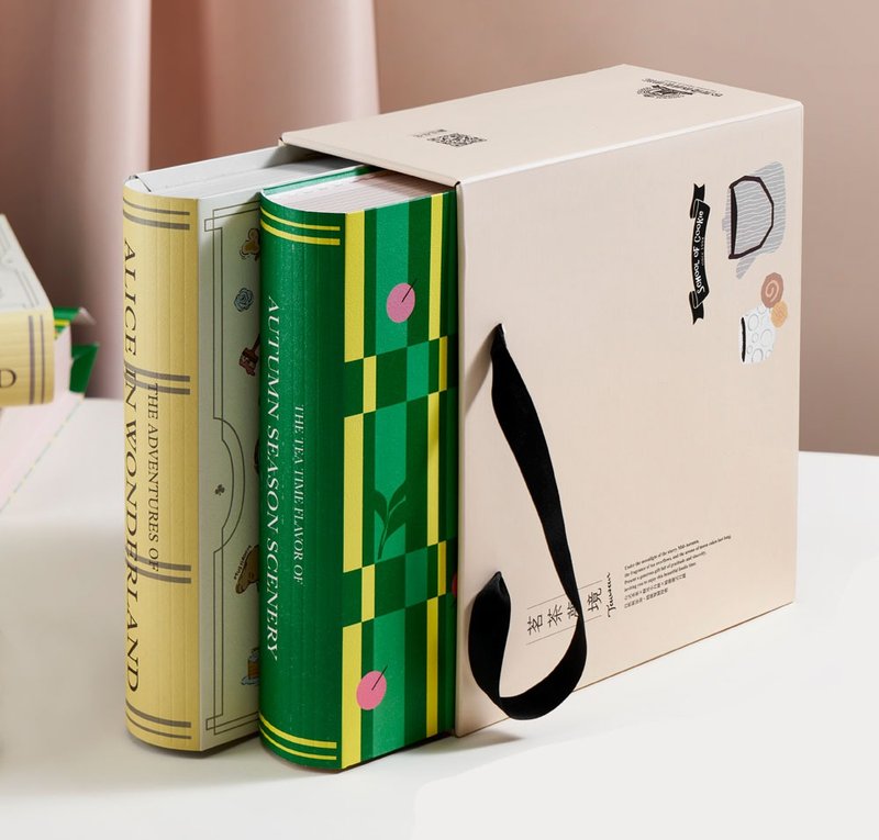 明茶夢茶ビスケット×広東月餅二層ブック型ギフトボックス - ケーキ - 食材 多色