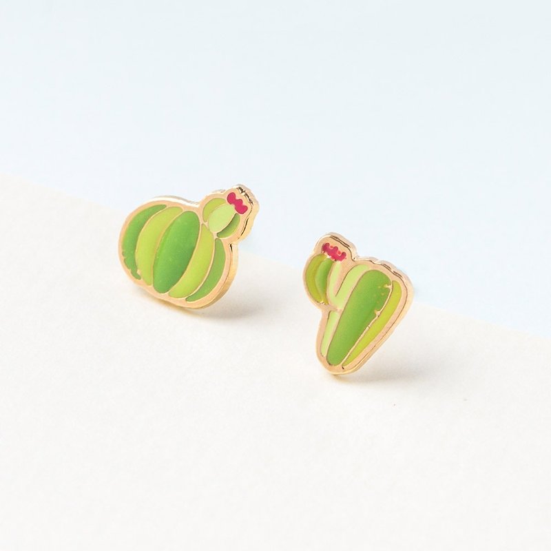 Little OH! x Lady F Hand-painted Greenhouse/Desert Fruit Handmade Earrings - Earrings & Clip-ons - Enamel Green