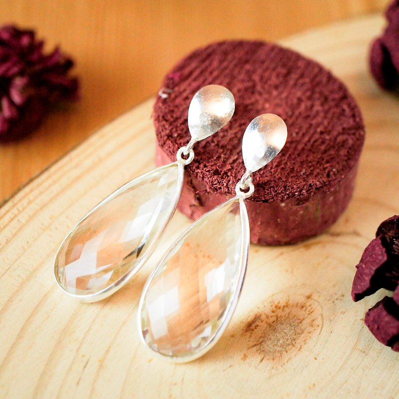 16x32mm Rose Cut Pear White Crystal Silver Dangling Earring - Earrings & Clip-ons - Gemstone White