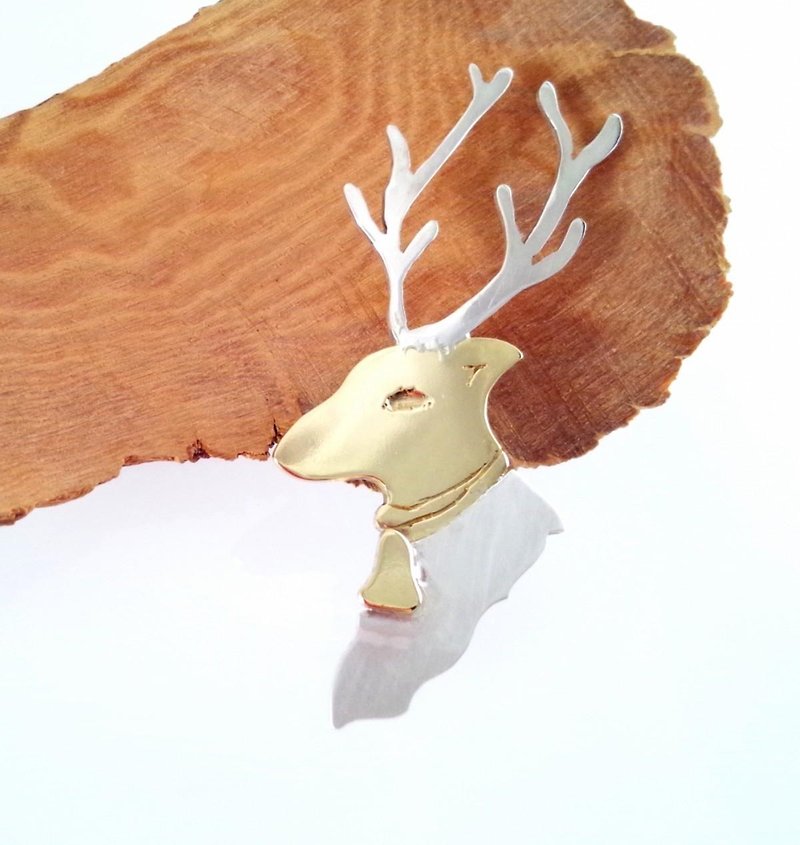 Reindeer Rein Deer Brooch 2 SV / Brass - เข็มกลัด - โลหะ 