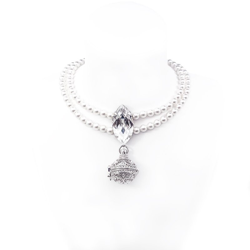 Swarovski pearl and crystal noble short necklace - Chokers - Silver Silver
