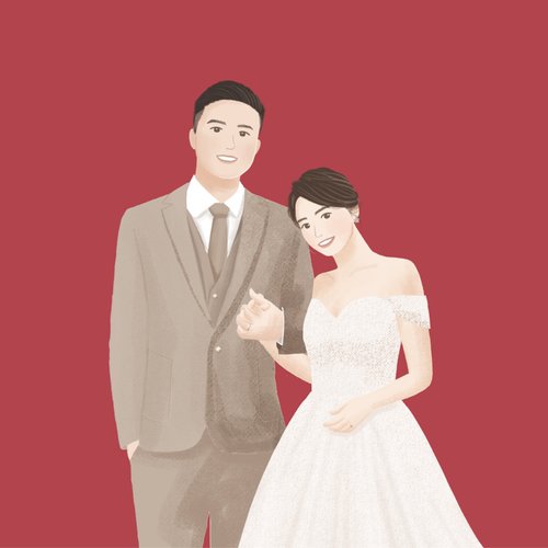 More Yen More 似顏繪插畫 | 婚禮喜帖彌月禮品 【蠟筆風格 婚紗插畫設計】電子檔