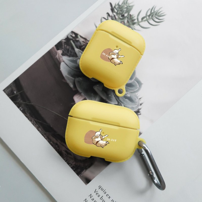 AirPods / AirPods Pro 耍萌柴犬 保護套 TPU收納盒 附掛勾 - AirPods/耳機保護套 - 塑膠 黃色
