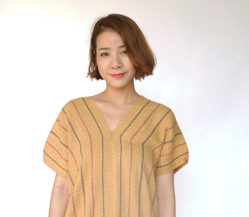 Hand-woven dress(Only 1 piece) - 02005 - One Piece Dresses - Cotton & Hemp Yellow