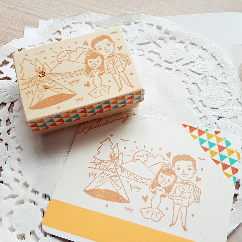 Handmade Rubber Stamp-Rural Childlike Camping Wedding Stamp 5X7cm - การ์ดงานแต่ง - ยาง สีส้ม