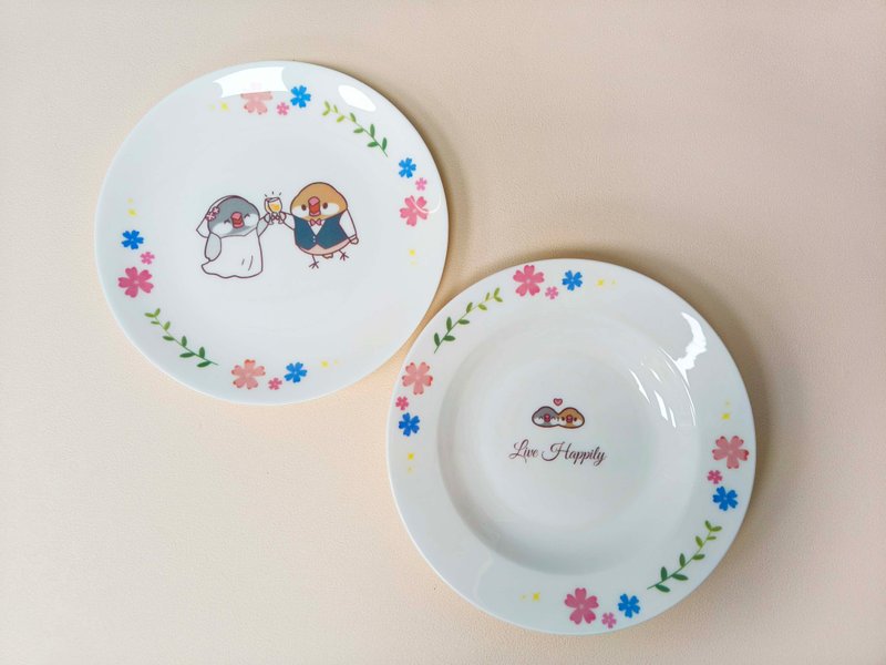 Collaborating illustration artist-Dream Hugo Dream Hugo Happy Wedding Wennia Bone China Plate Set - Plates & Trays - Porcelain Multicolor