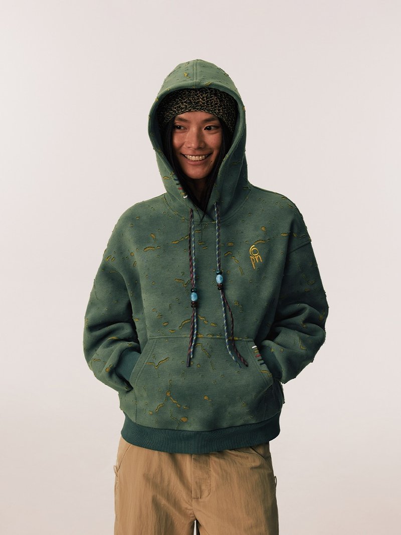 玉石 / 裂紋燒花短款連帽衛衣 - 帽T/大學T - 其他材質 