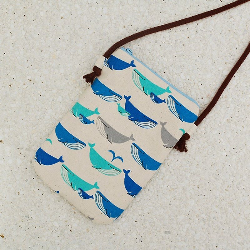 鯨魚噴水手機袋 - 側背包/斜背包 - 棉．麻 藍色