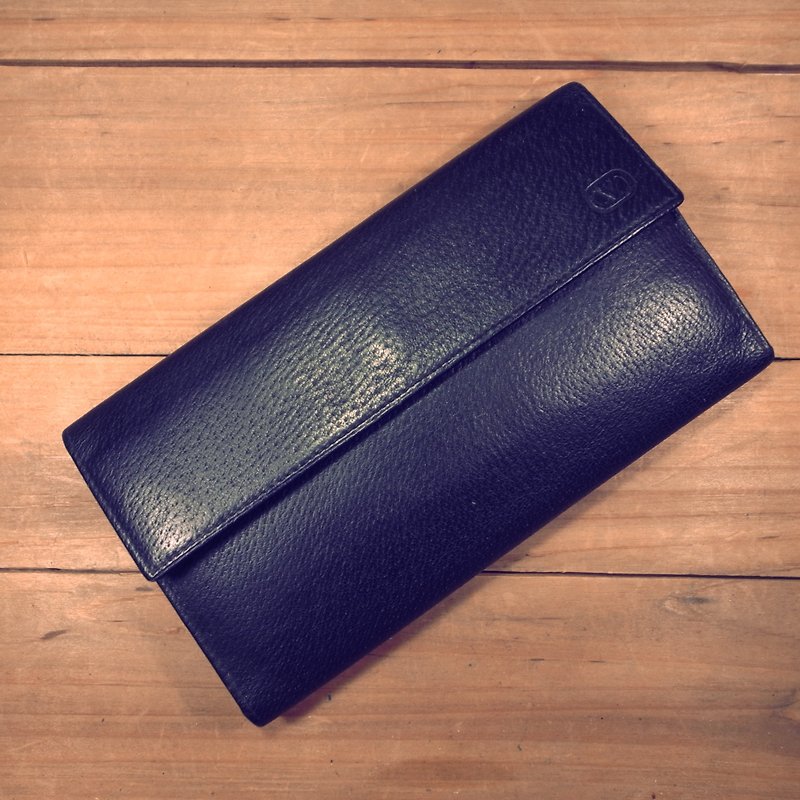 [Bones] Valentino Garavani black leather tri-fold long clip out of print genuine antique bag Vintage - Wallets - Genuine Leather Black