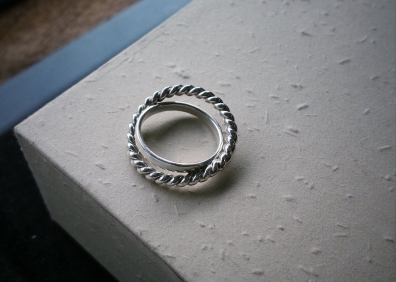 Twisted & Smooth Silver Double Band Ring - General Rings - Sterling Silver Silver