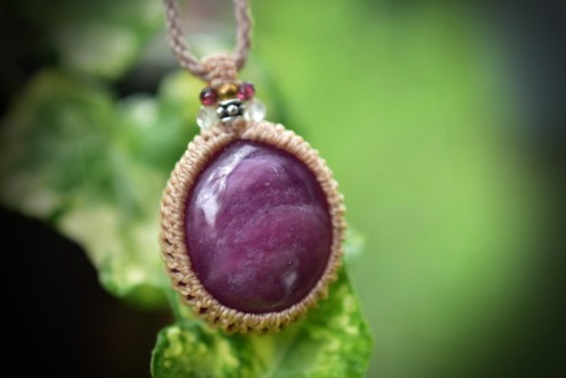 Plump★Rose Ruby Macrame Pendant 505 - Necklaces - Gemstone 