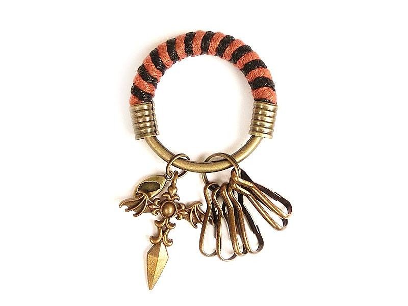 Keyring (Small) 5.3CM Coffee + Black + Cross-Wings Hand-woven Customization - Keychains - Other Metals Multicolor