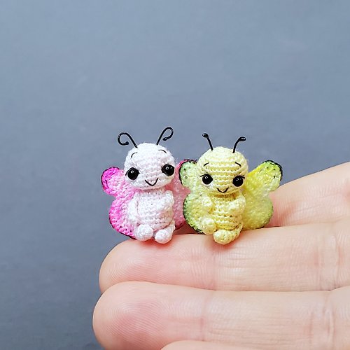 Microtoysby Extreme micro crocheted butterfly. Dollhouse miniature. Amigurumi stuffed toy.