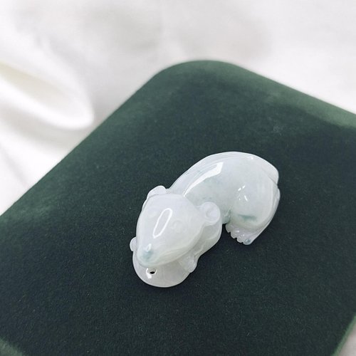 緣圓翡翠 溫潤老種料 藍水飄花 老鼠 吊墜 | 天然緬甸玉A貨翡翠