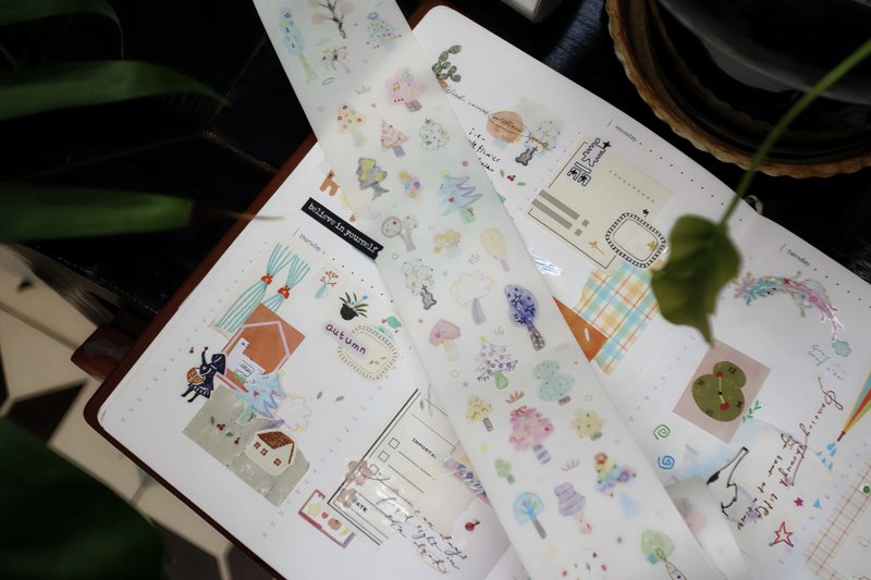 樹裡 子どもの手描き風 手帳デコ PET 和紙膠帶 (kiss-cut) - 紙膠帶/和紙/PET - 其他材質 多色