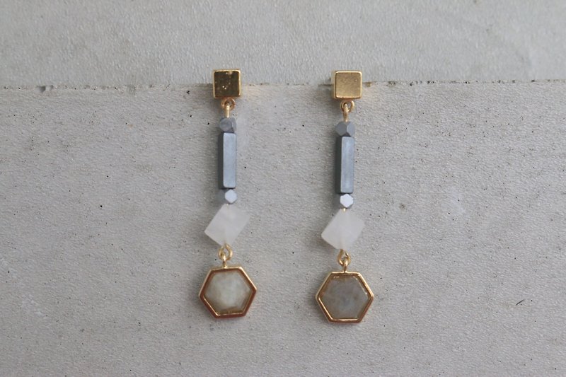 Spectrum stone natural stone earrings (1055 took the opportunity) - Earrings & Clip-ons - Gemstone Gray