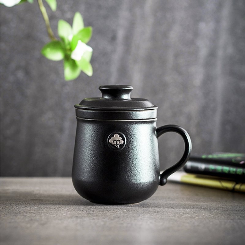 【Lubao LOHAS】The best choice for office teacup with brocade cover cup in the cloud - Teapots & Teacups - Pottery Black