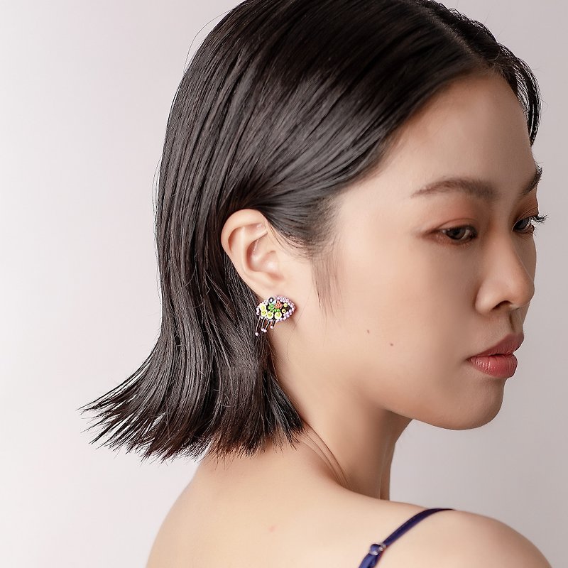 Secret Eye Series Black Bead Embroidered Earrings Clip-On - Earrings & Clip-ons - Sterling Silver Black