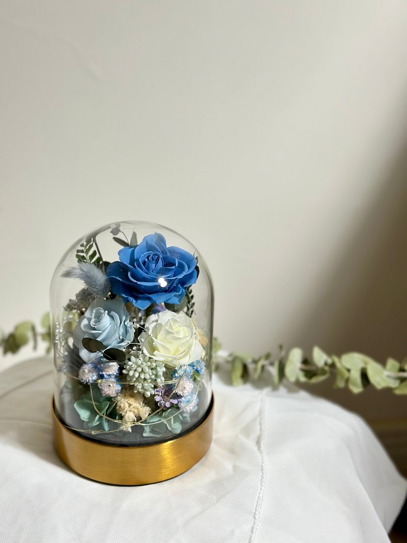 Texture retro blue eternal flower glass cup night light atmosphere lamp New Year gift opening gift - Lighting - Plants & Flowers 