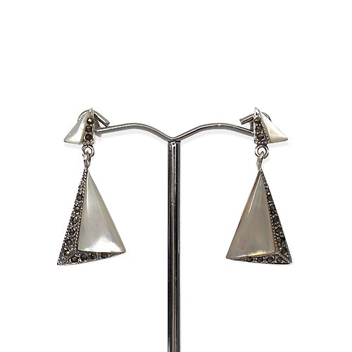 alisadesigns Art Deco Style Triangle Mother of Pearl&Stones Earrings /Set 925 Sterling Silver