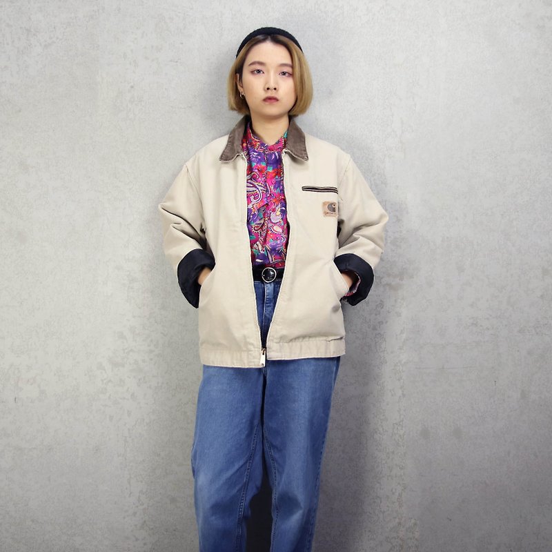Tsubasa.Y Antique House 002 Carhartt Rice White Work Jacket, Workwear Long Sleeve Jacket - Women's Casual & Functional Jackets - Other Materials 