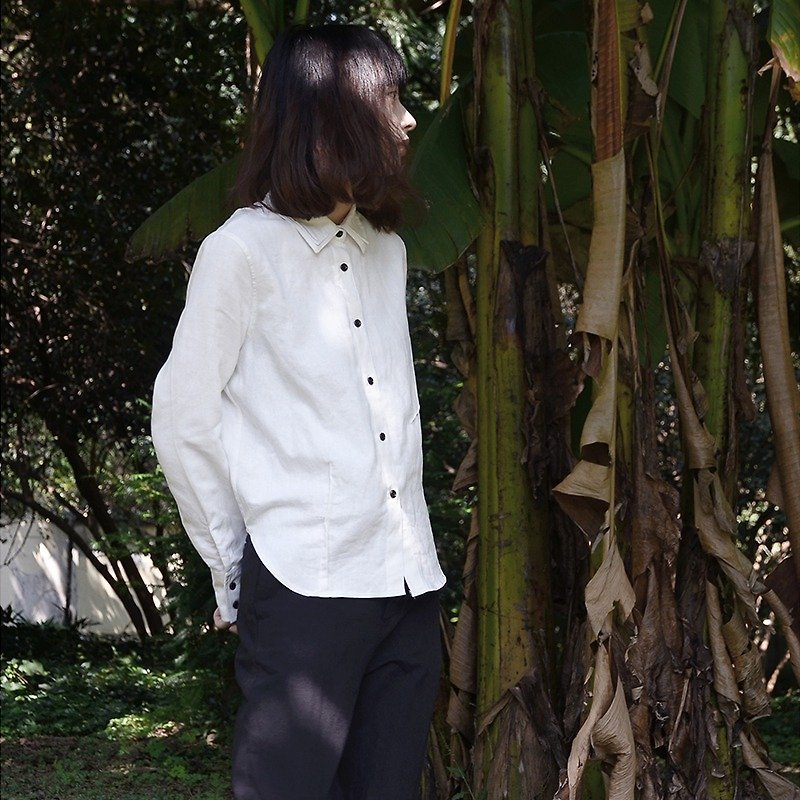 復古白雙層領厚款襯衣|襯衣|日本斜紋棉|獨立品牌|Sora-57 - 女襯衫 - 棉．麻 白色