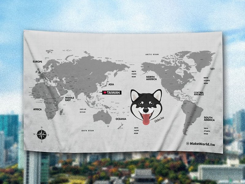 Make World地圖製造 運動浴巾 (柴犬/黑) - 毛巾浴巾 - 聚酯纖維 
