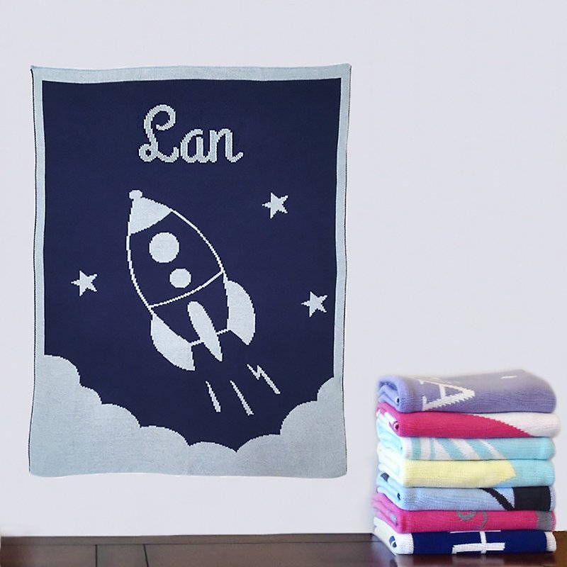 Customized name blanket・Rocket 60x80cm - Baby Gift Sets - Other Materials Multicolor