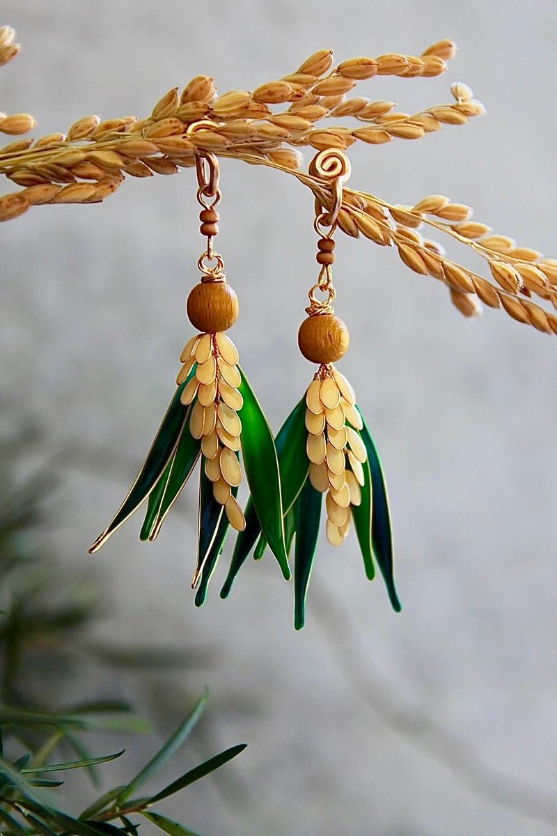 Painless Clip-On/rice earrings - Earrings & Clip-ons - Resin Green