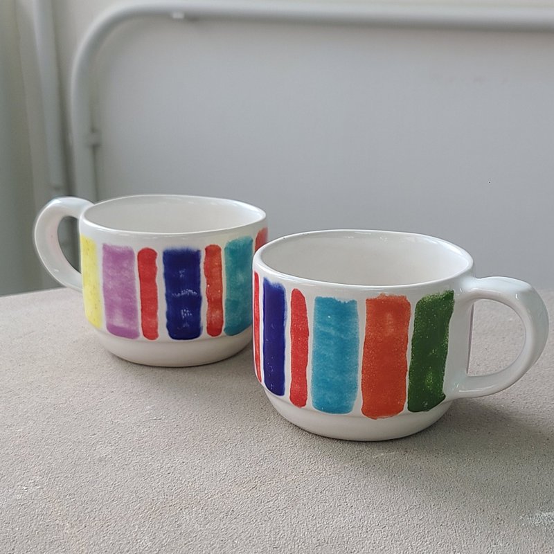 Rainbow flow glaze art coffee pair cup - Mugs - Pottery Multicolor